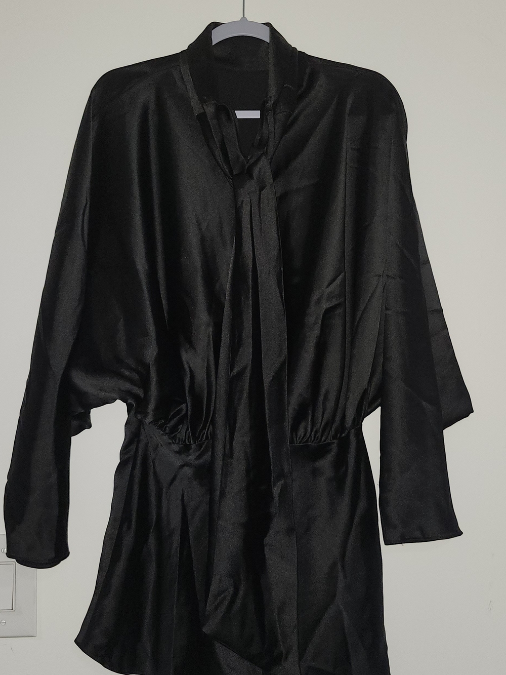 Zara dress Small Mini Short Satin Foulard Black, small size, with tie front